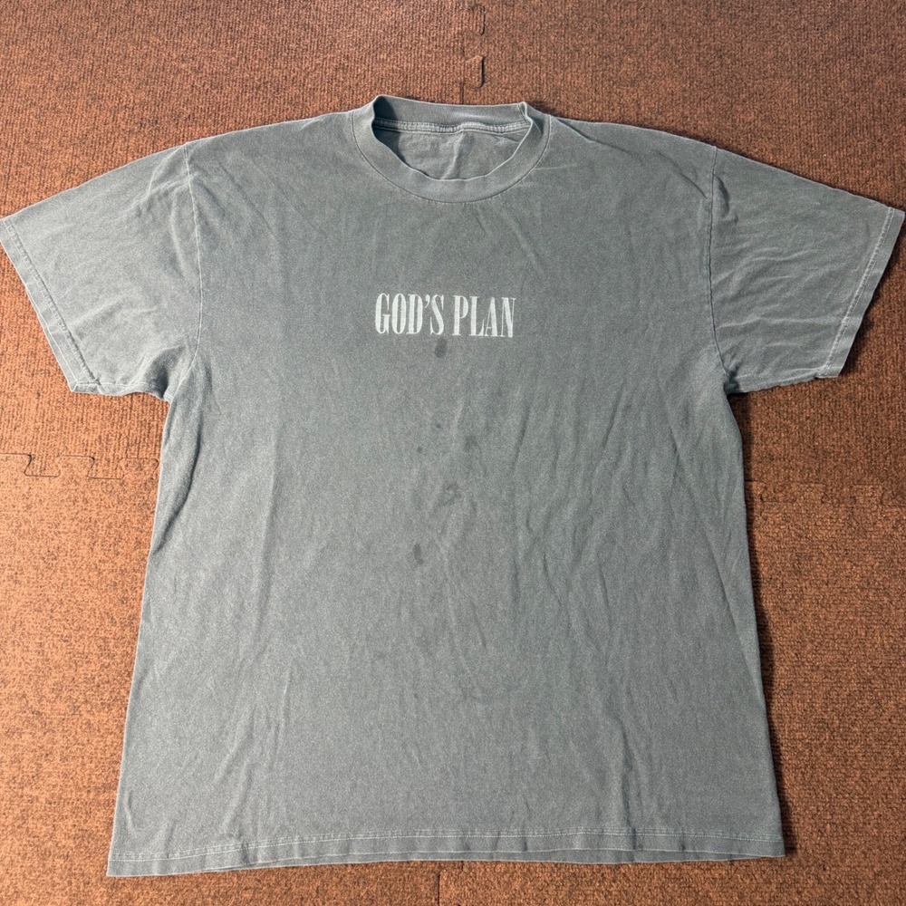Drake God's Plan Cross Graphic T-Shirt Mens Medium Gray Mineral Wash OVO Rap Tee